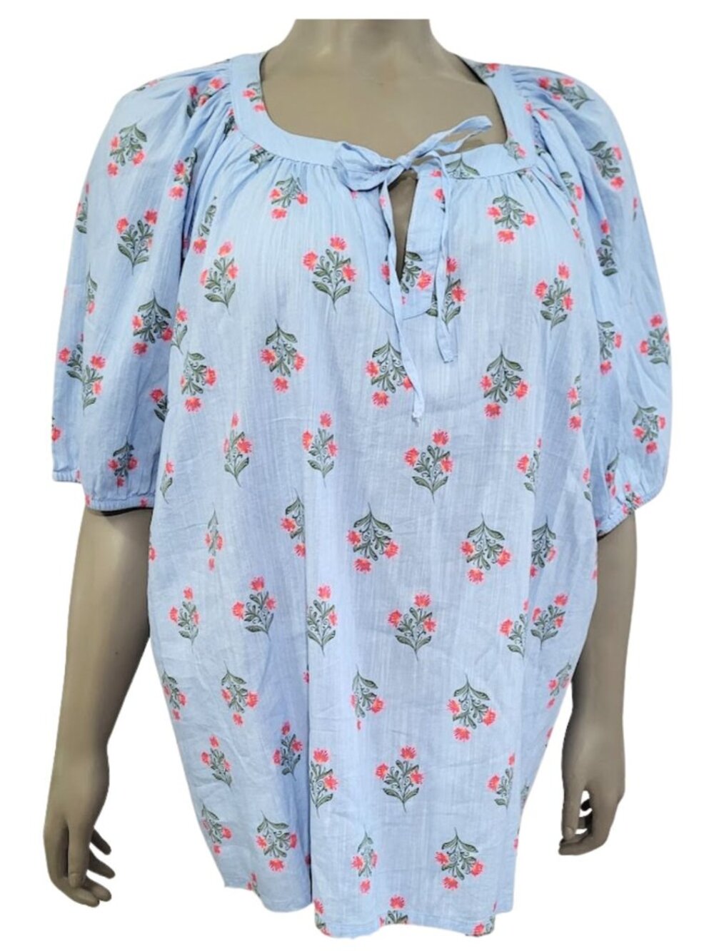 ST JOHN'S BAY NWT Light Blue Floral Pullover Blouse - Women's Plus Size 3X